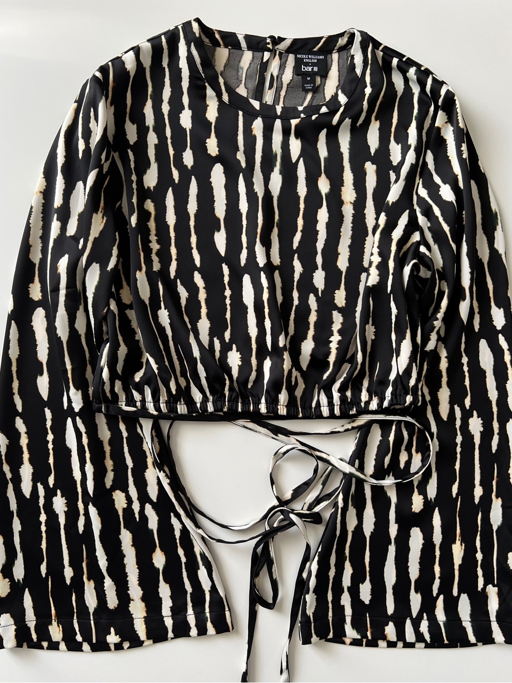 Nicole Williams x Bar III Zebra Print Wrap Crop Top M Long Sleeve Going Out